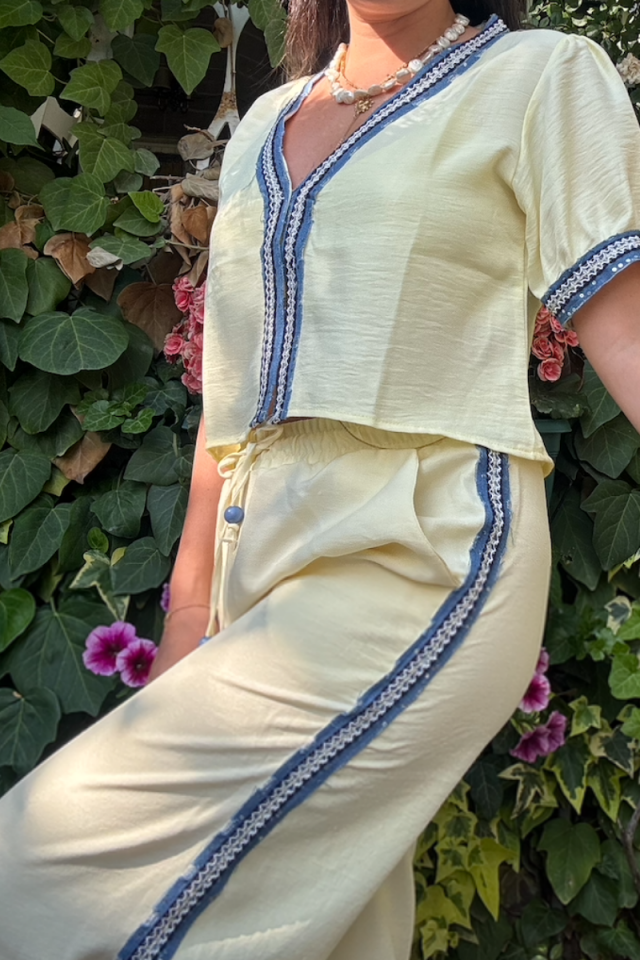 Kot Şeritli Sarı Pantolon