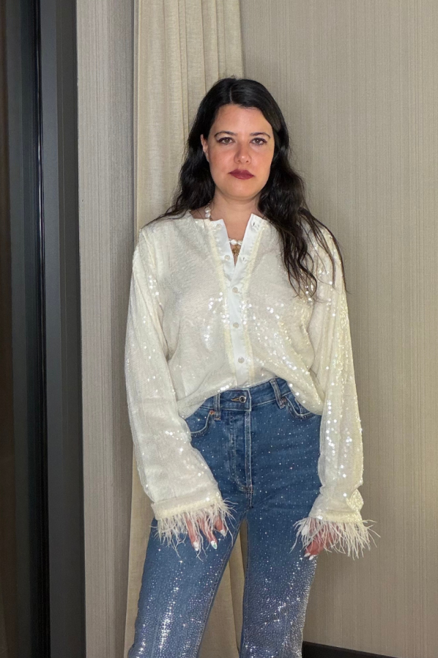 Payetli Otrişli Ekru Gömlek
