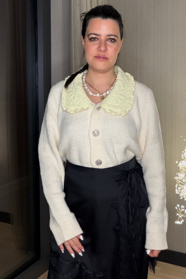 Krem-Sarı Bebe Yakalı Hırka