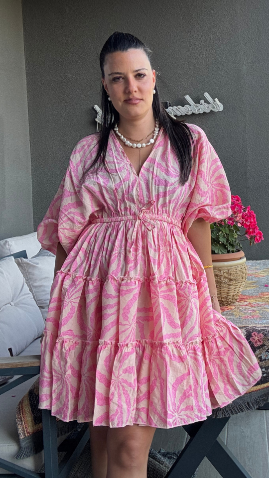 Desenli Kat Kat Elbise