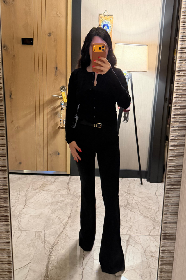 İspanyol Paça Kemerli Siyah Pantolon