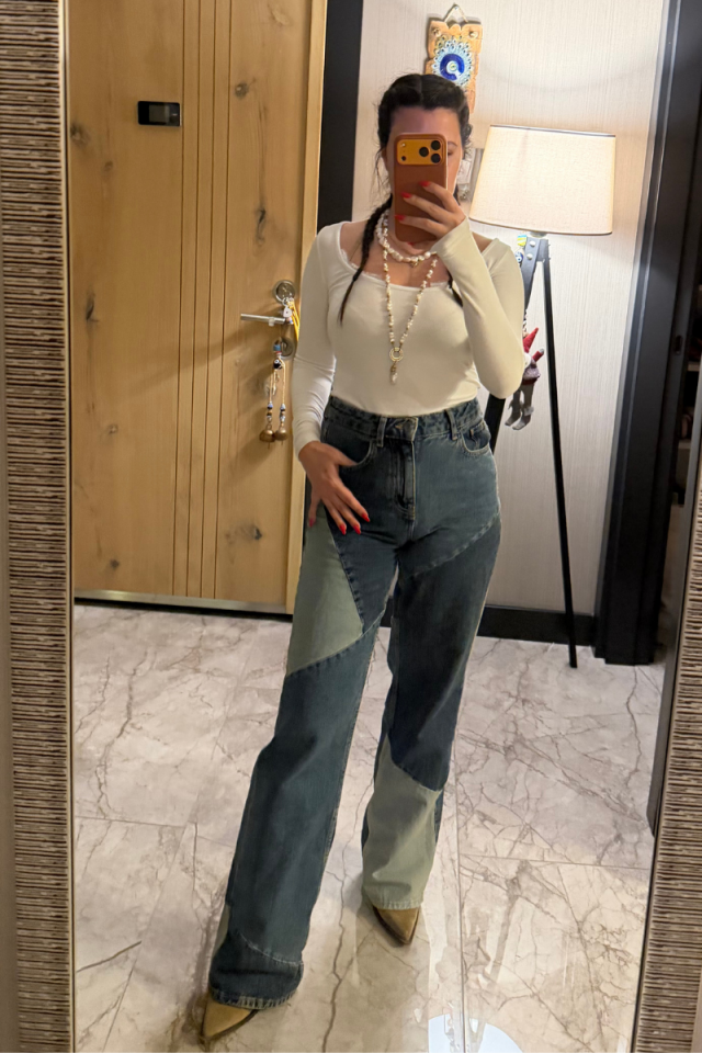 Oval Yaka Dantelli Bluz - Krem