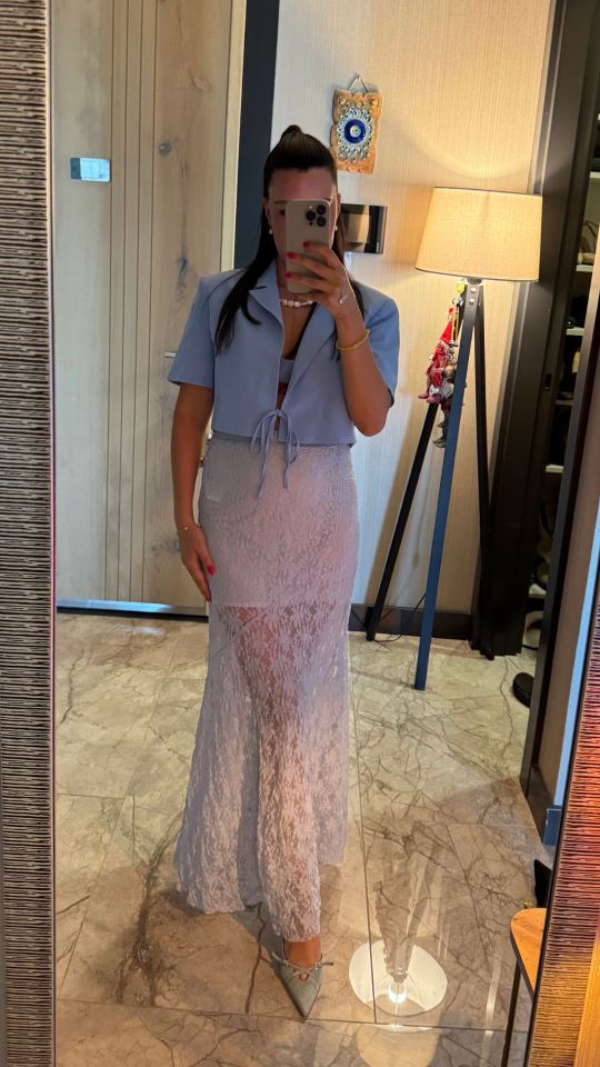 Açık Mavi Dantel Etek