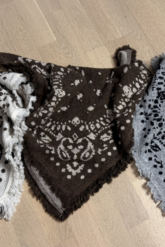 Kahve-Bej Desenli Triko Şal-Küçük boy