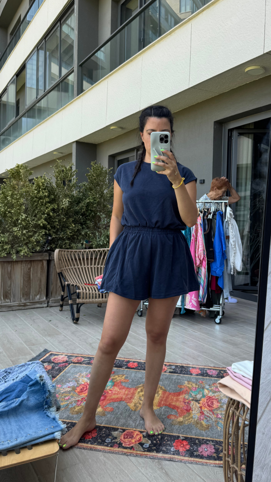 Sırt ve Bel Detaylı Lacivert Orjinal Marka Tulum