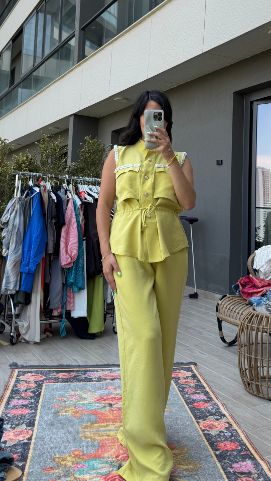 İnci Biyeli Yelek Pantolon Takım