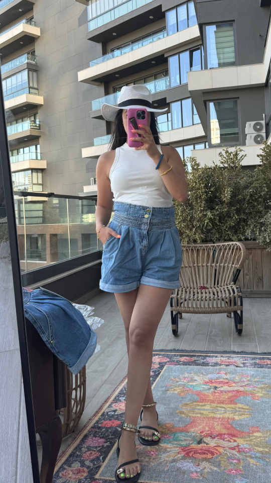 Düğmeli Koyu Renk İthal Kot Şort