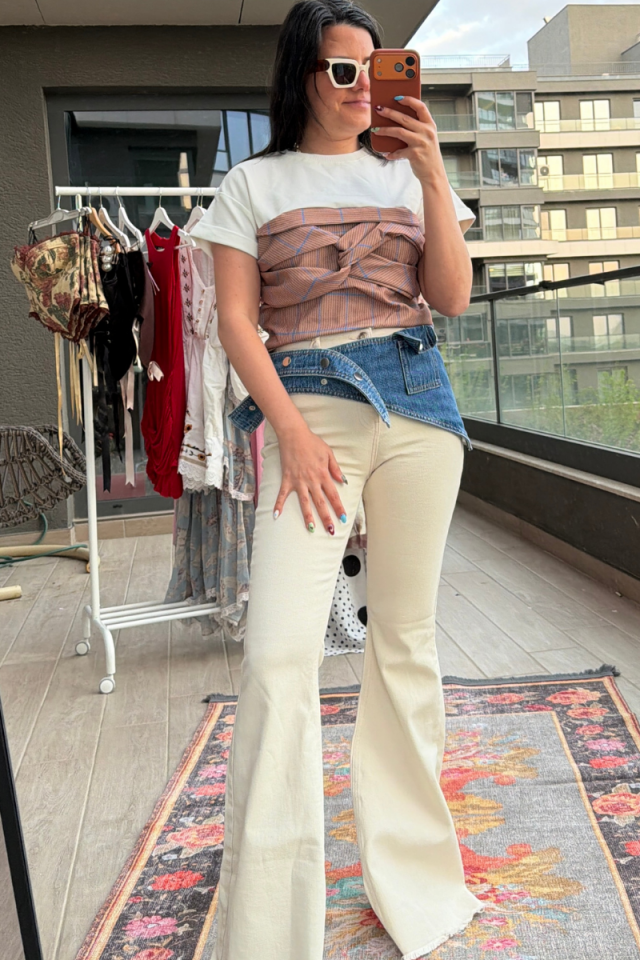 Kendinden Kemerli İspanyol Paça Jean