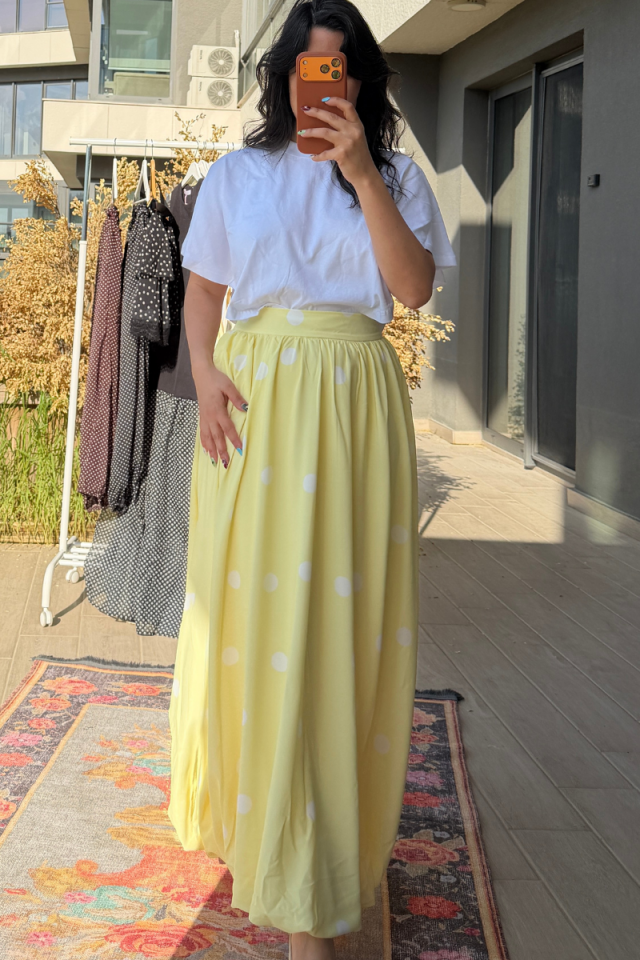 Puantiyeli Balon Etek Sarı