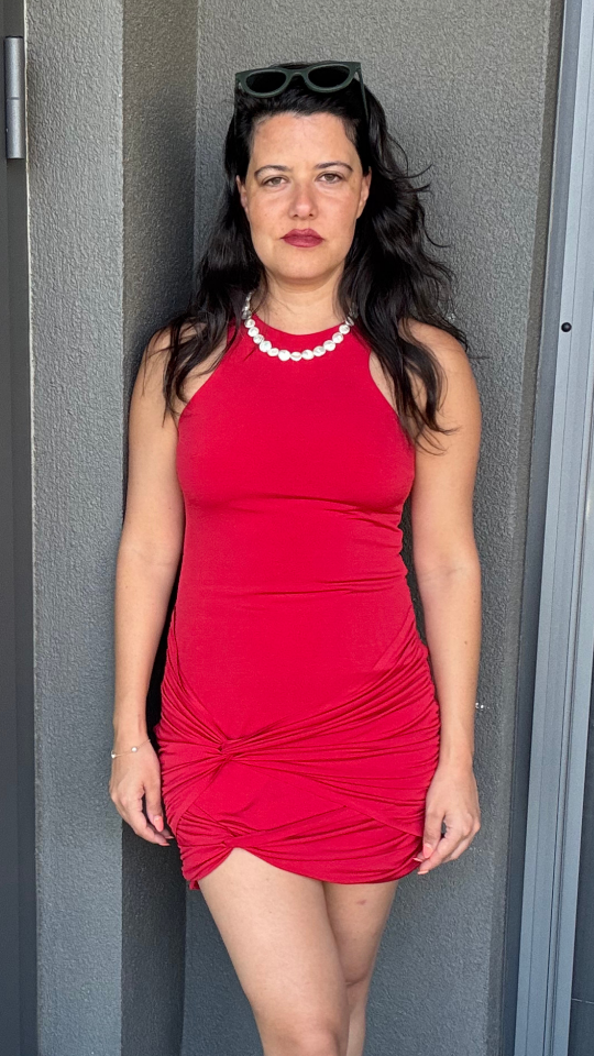 Halter Yaka Kırmızı Mini Elbise