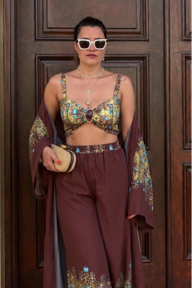 Etnik Desenli Kimono 3lü Takım