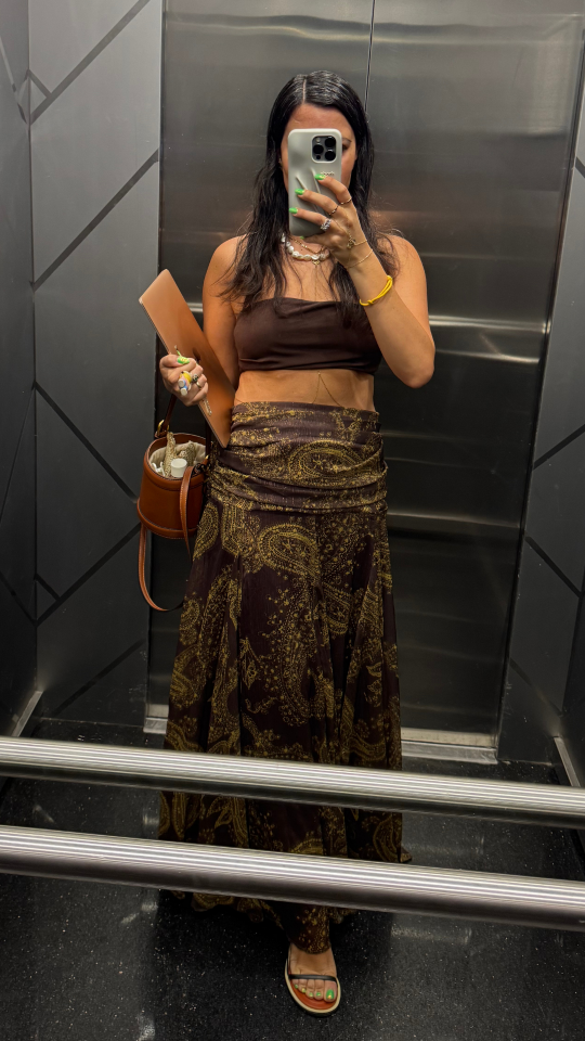 Desenli Drapeli Etek Haki