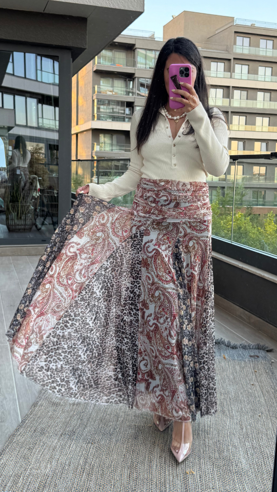 Etnik Desenli Drapeli Etek