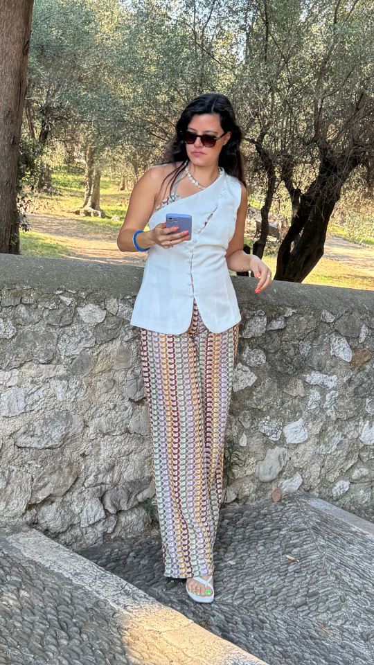 Kroşe Örgü Pantolon Takım Ekru