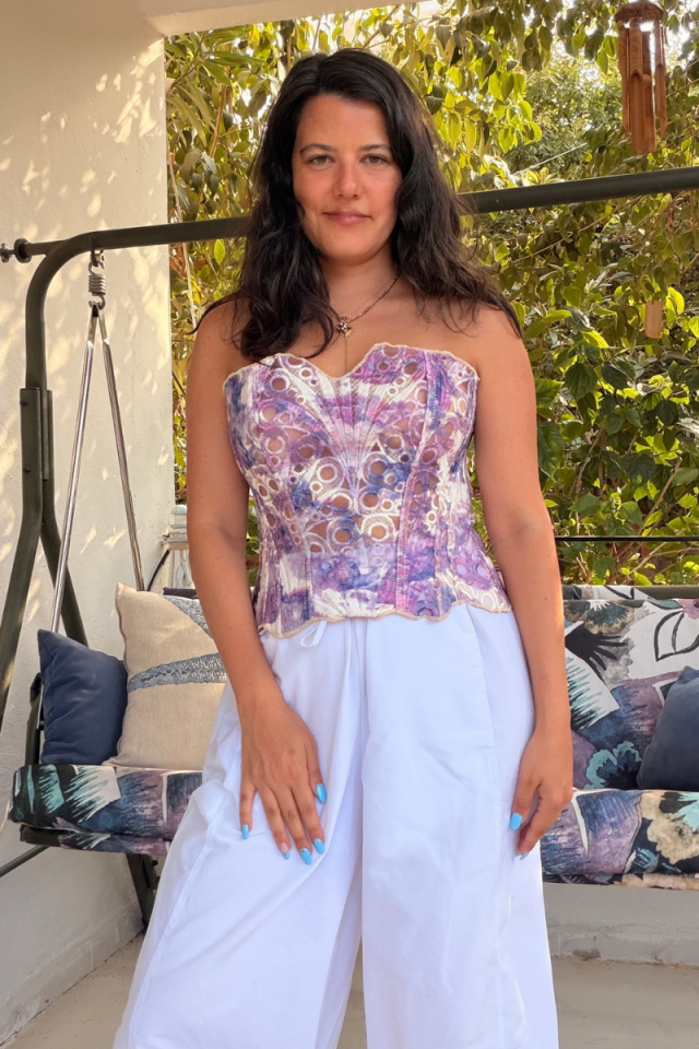 Arkası Bağlama Detaylı Mor Korse