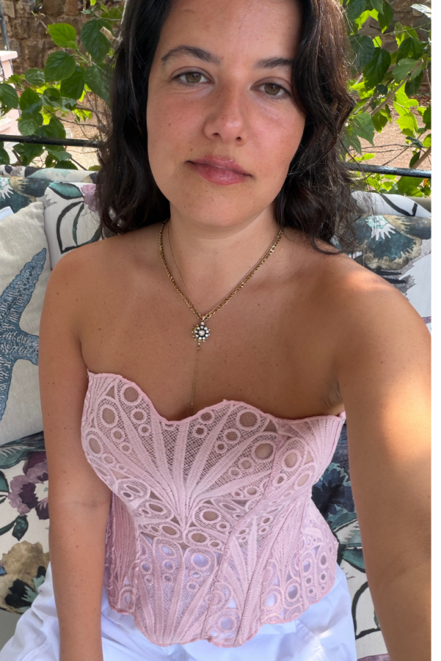 Arkası Bağlama Detaylı Açık Pembe Korse