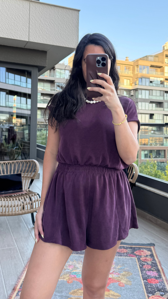 Sırt ve Bel Detaylı Lacivert Orjinal Marka Bordo Tulum