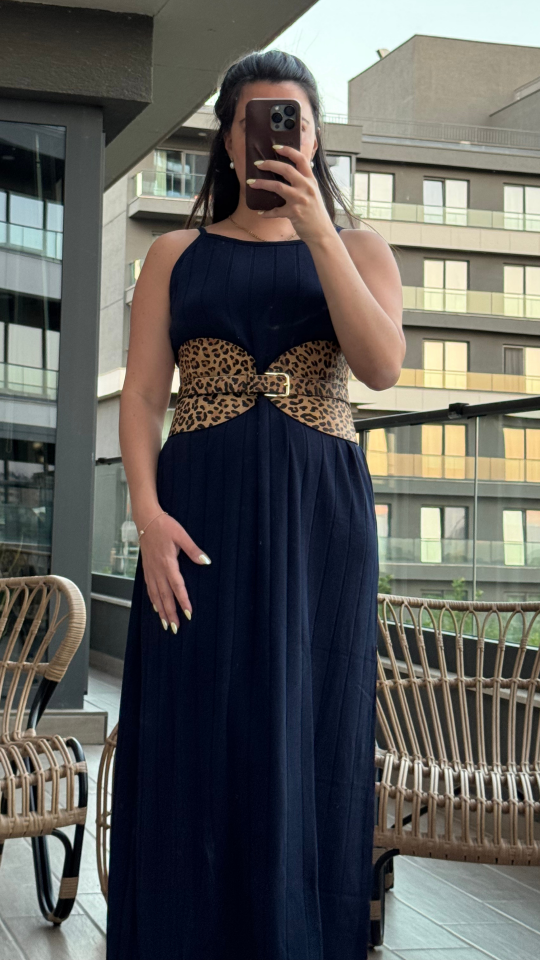 Lacivert Uzun Triko Elbise