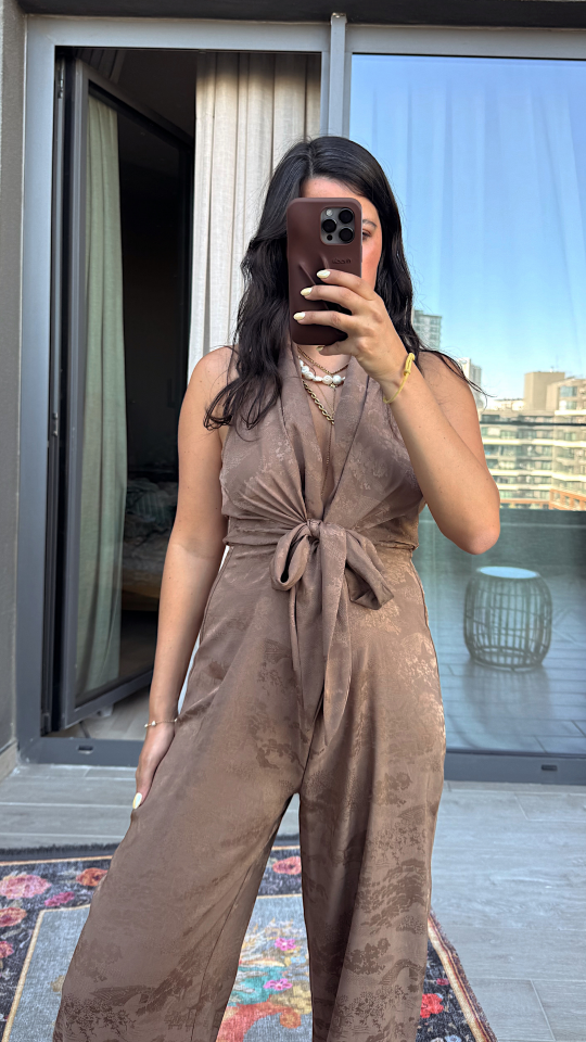 Ön Bağlama Detaylı Desenli Tulum