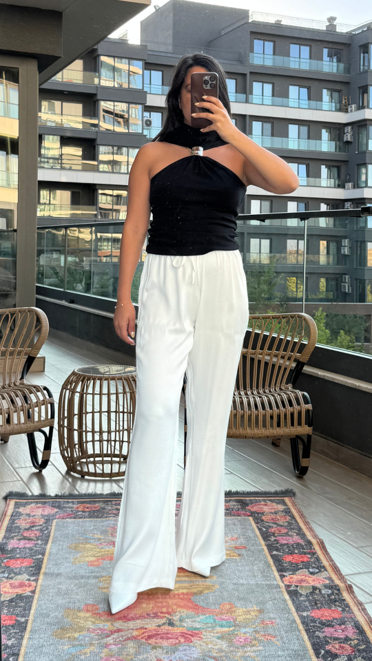 Beyaz Saten Pantolon