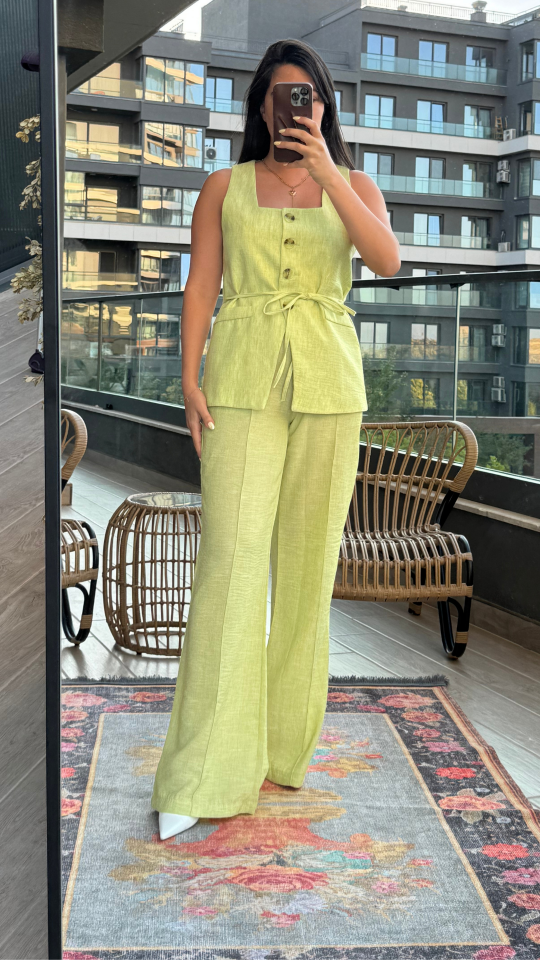 Fıstık Yeşili Yelek Pantolon Takım