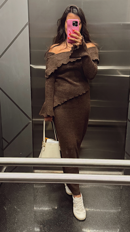 Kahverengi Asimetrik Kazak Etek Takım