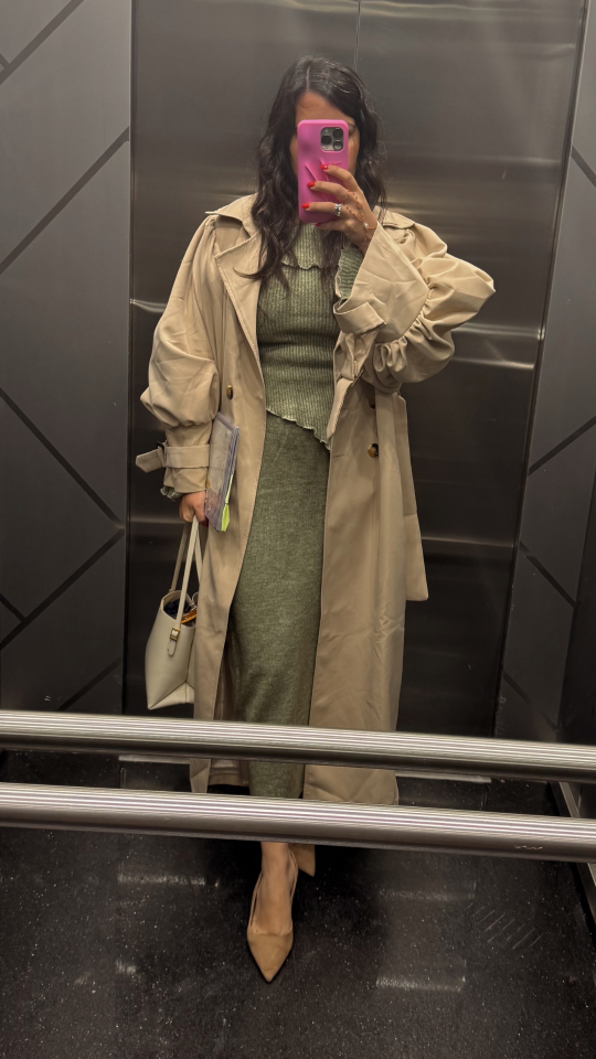 Yeşil Asimetrik Kazak Etek Takım