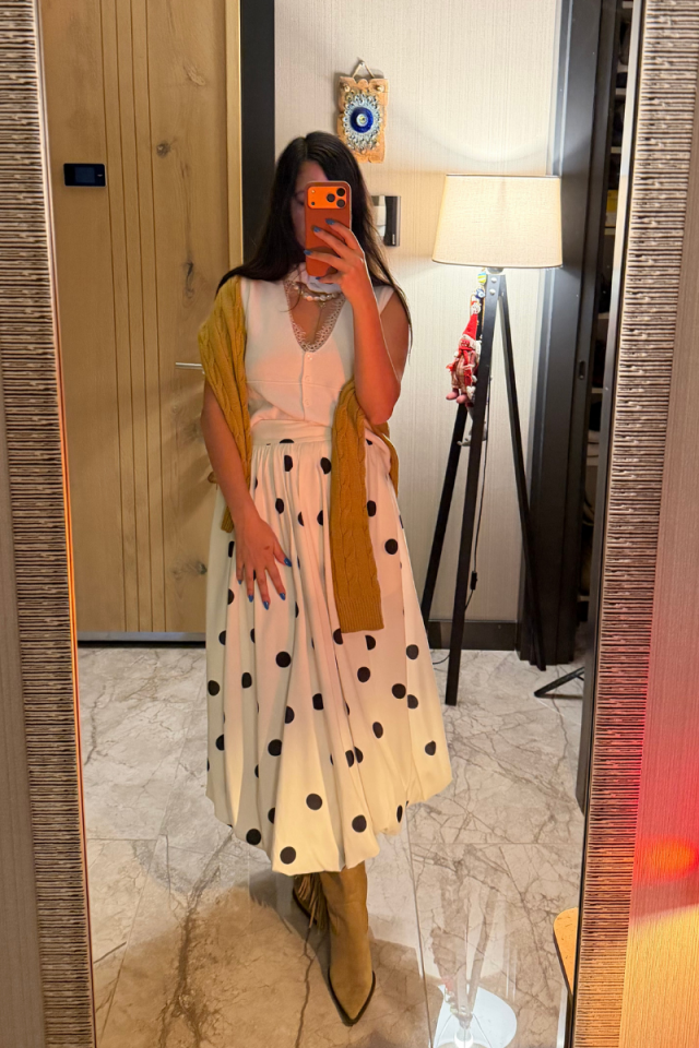 Puantiyeli Balon Etek Beyaz