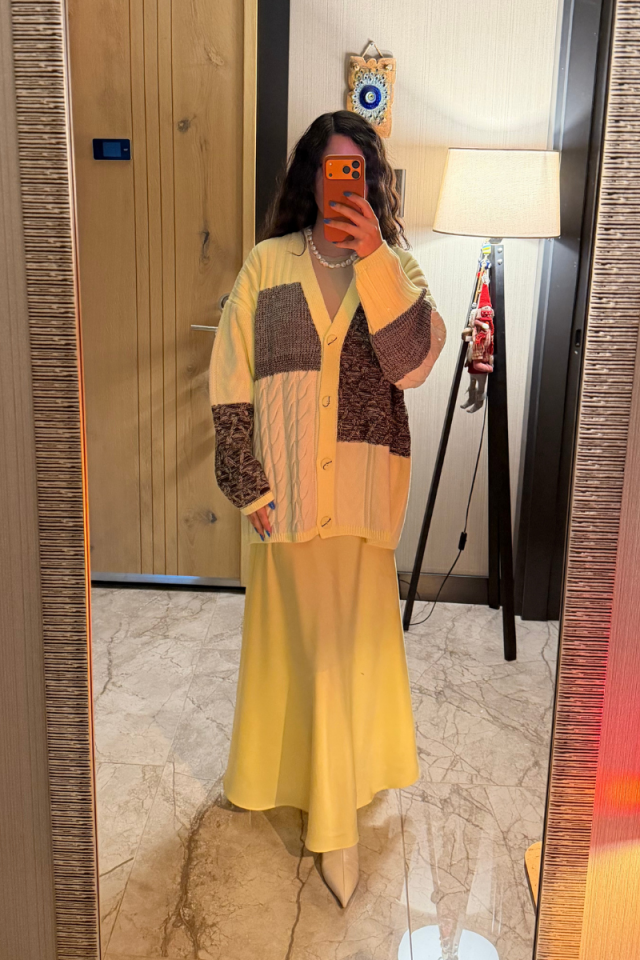 Sarı/Gri Etnik Hırka