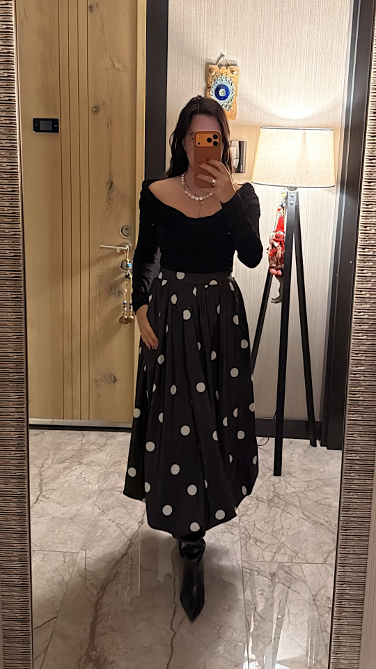 Puantiyeli Balon Etek Siyah