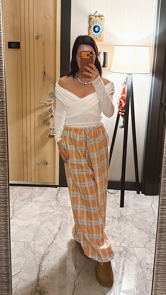 Ekoseli Şalvar Pantolon