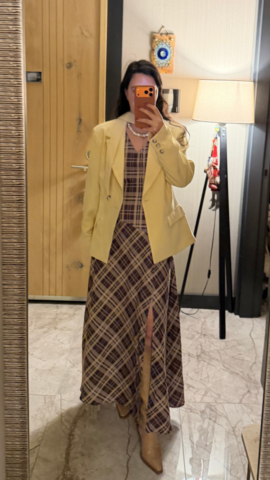 Ekose Askılı Maxi Elbise