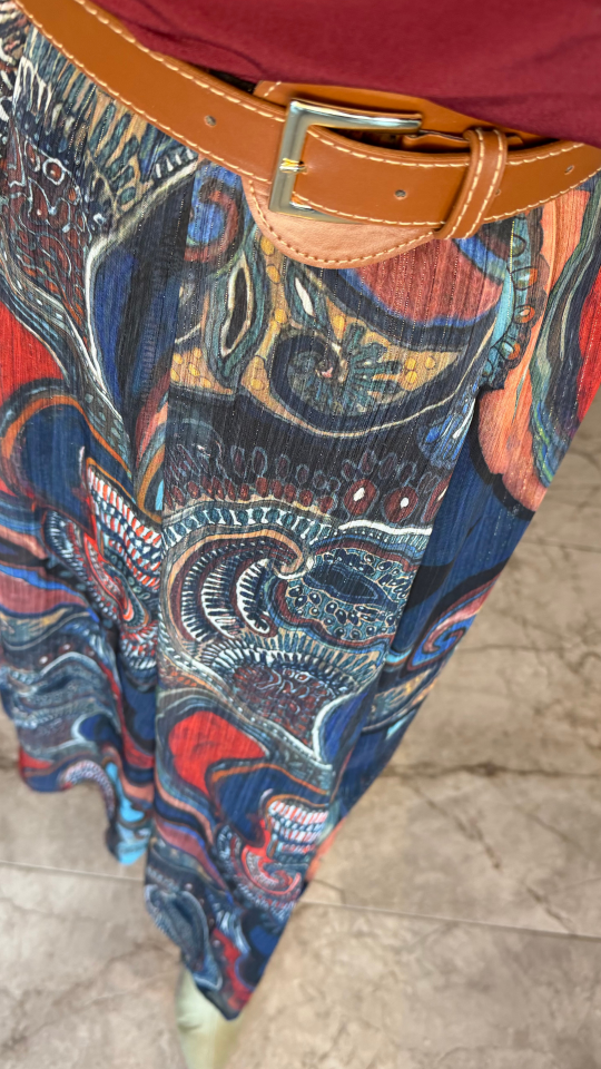 Deri Kemerli Maxi Tül Etek