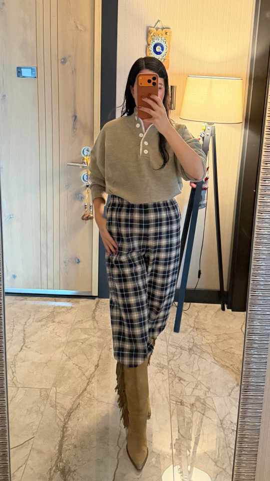 Lacivert/Bej Ekoseli Pantolon